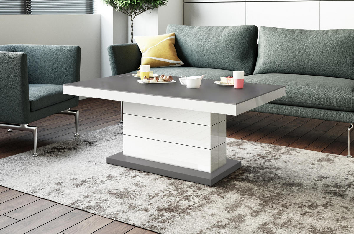 COUCHTISCH rechteckig Anthrazit matt Weiß Hochglanz auziehbar höhenverstellbar 120/70/50 cm - Weiß Hochglanz/Anthrazit, Holzwerkstoff (70/120/50cm)