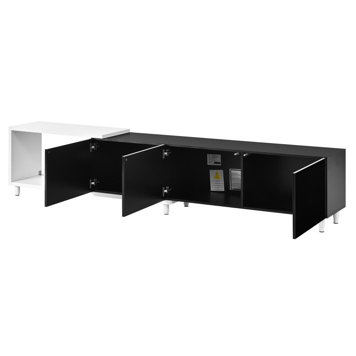 TV-LOWBOARD ausziehbar 258 x 38 x 48,5 cm aus MDF/Spanplatte, 3 Hochglanztüren, Schwarz/Weiß - Schwarz, Holzwerkstoff (258/48/38cm)
