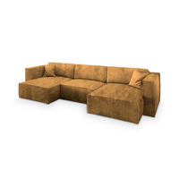 WOHNLANDSCHAFT SARMO P Gelb Kordstoff mit Schlaffunktion - Gelb, Holz (347/70/148cm) - MASSENO