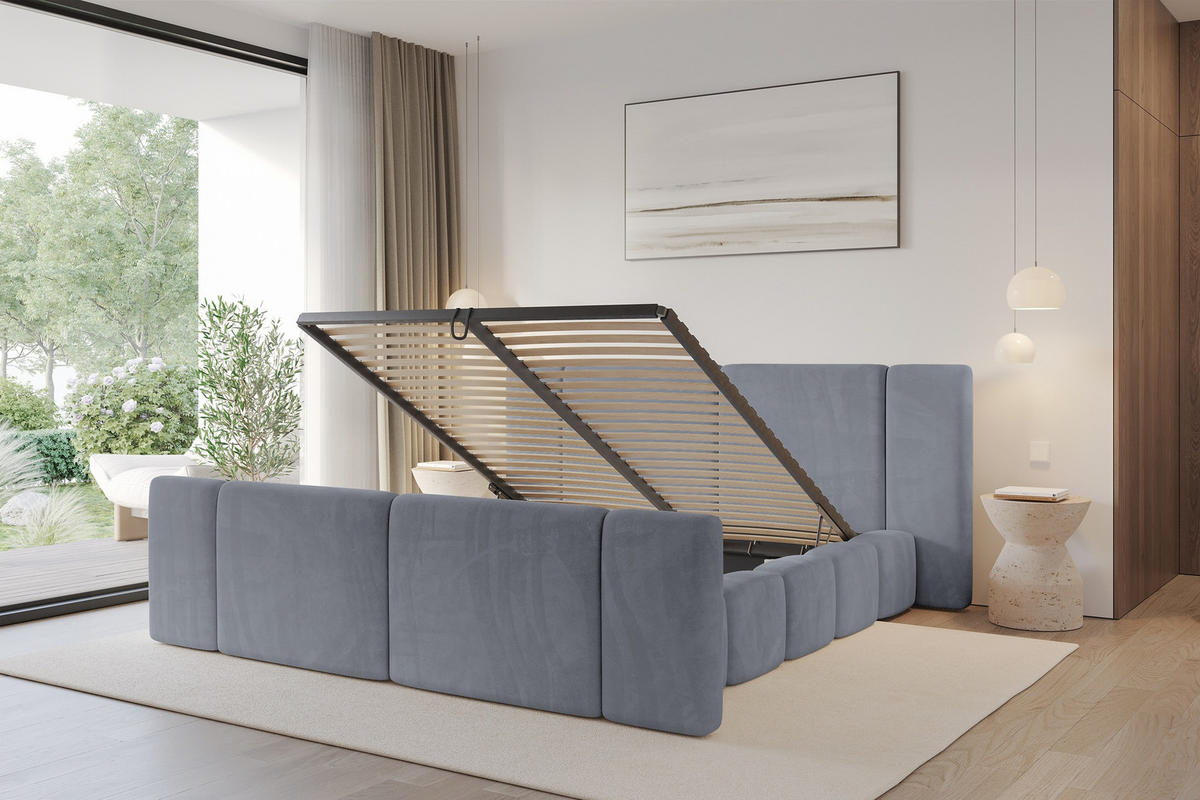 POLSTERBETT mit Bettkasten, Fußteil und Lattenrost, Bett mit Matratze H3/H4 - NILO-Z 180x200 Grau - Grau, Holzwerkstoff/Textil (180/200cm) - ALTDECOR