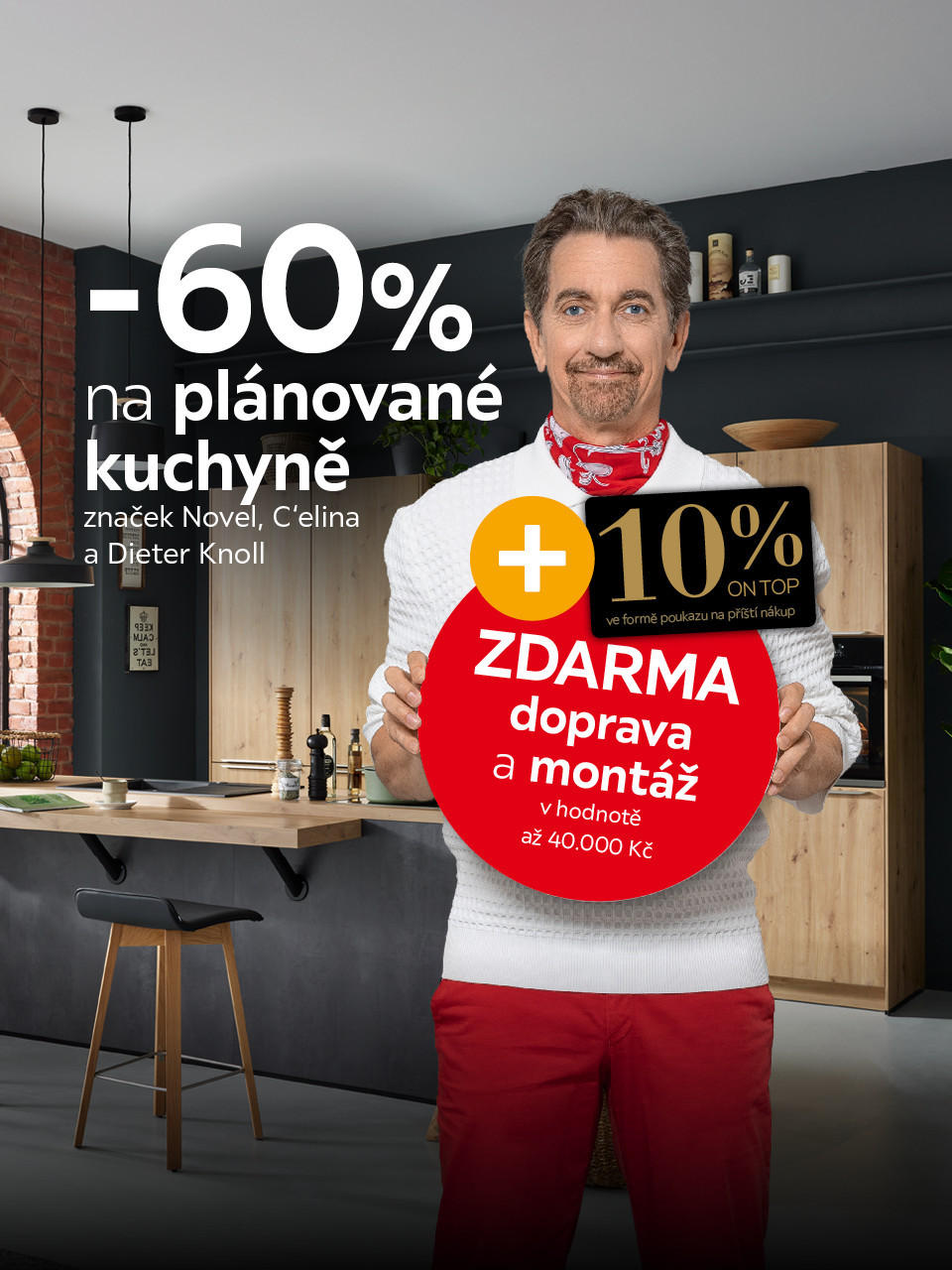 -60 % na plánované kuchyně, 10 % on top, zdarma doprava a montáž