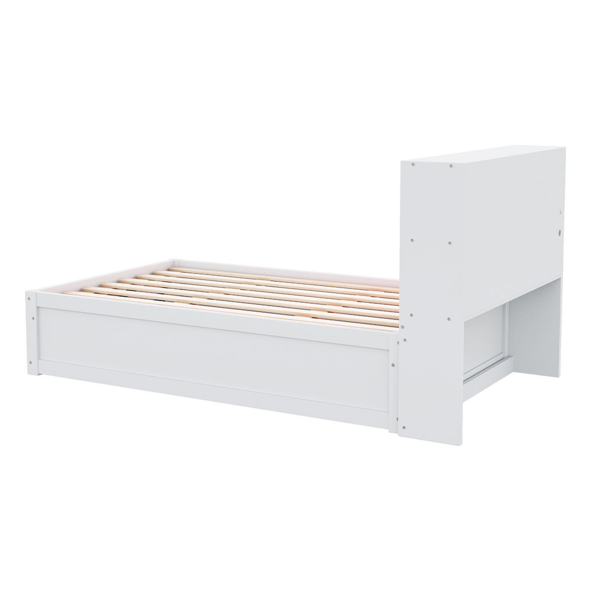 STAURAUMBETT 90/200 cm DE-01385, in Weiß, mit LED, Steckdose und Hydraulik - Weiß, Holz (90/200cm) - ComfortXL