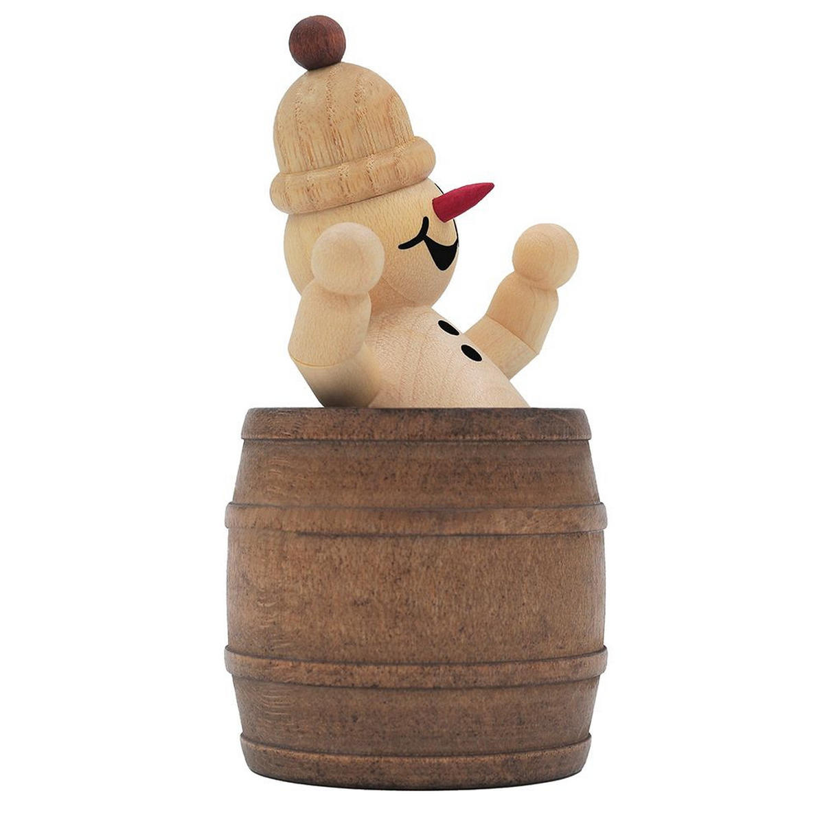 HOLZFIGUR Schneemann Junior liegend im Fass 9 cm - Multicolor, Holz (5/1/0.1cm)