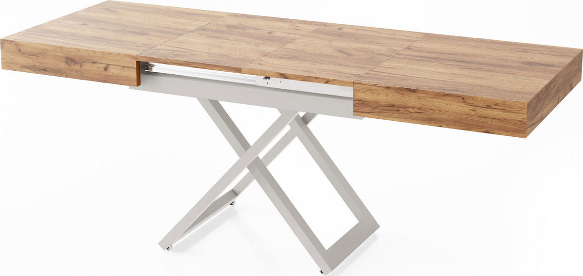 COUCHTISCH Cavetta U höhenverstellbar ausziehbar, Craft Eiche 120-200/80/27-76 cm - Kaschmir/Beige, Holzwerkstoff/Metall (80/200/76cm) - WFL GROUP