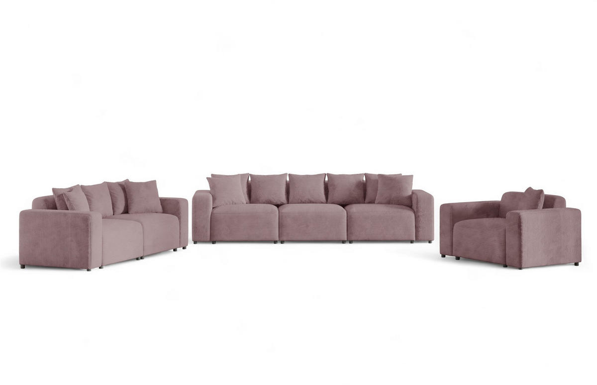 SOFASET Megan 3-2-1 In Poso - Altrosa, Holzwerkstoff/Textil (327/75/98cm) - Fun Möbel