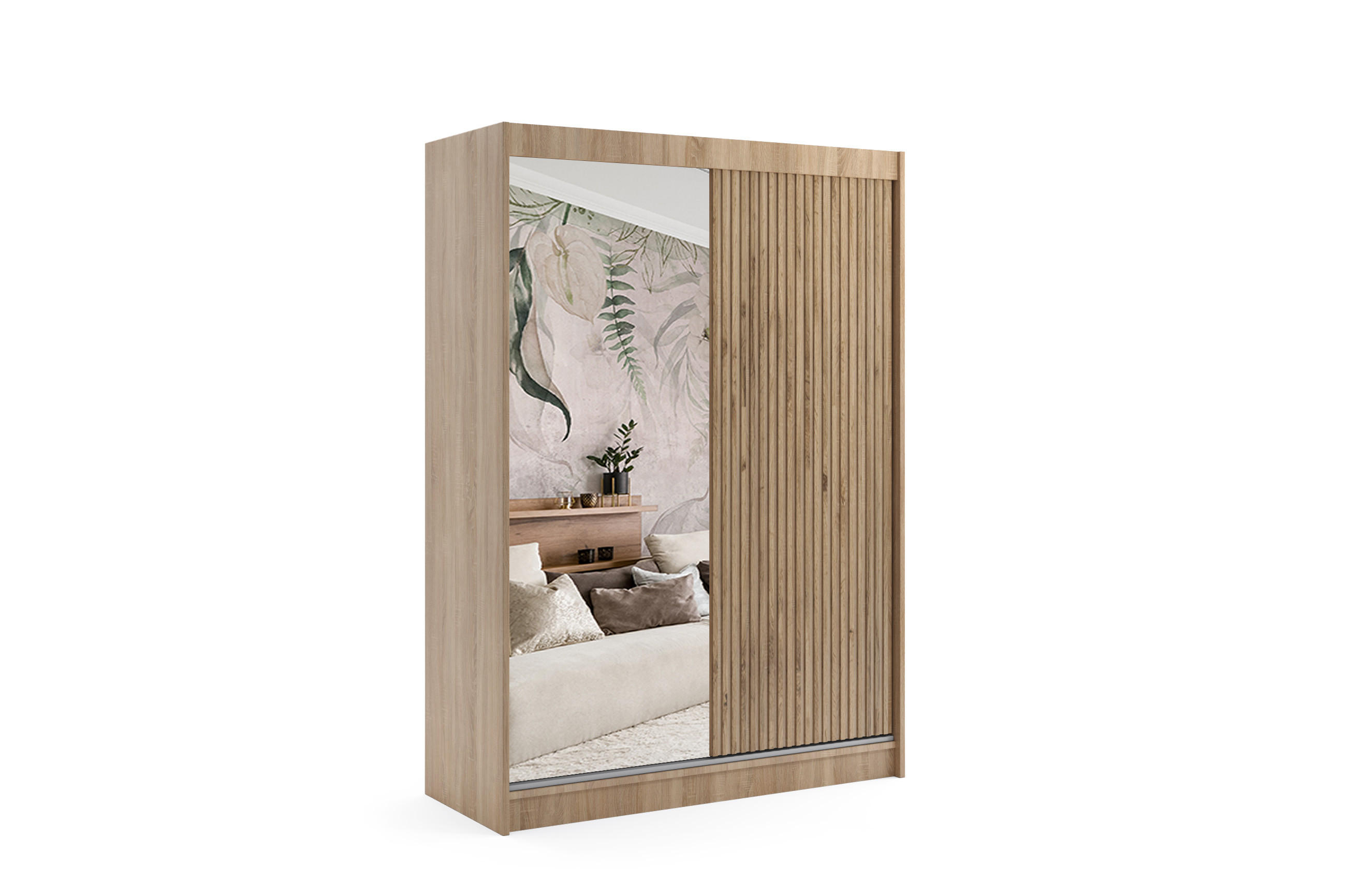 KLEIDERSCHRANK VILAN mit Spiegel - 150 cm - Sonoma Eiche|Eichefarben - Eichefarben/Sonoma Eiche, Holzwerkstoff (150/215/61cm) - ALTDECOR