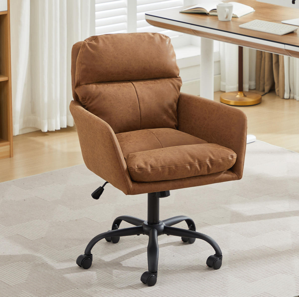 BÜROSTUHL höhenverstellbar PU Braun - Braun, Kunststoff (60.5/102/71.58cm) - Meubliv