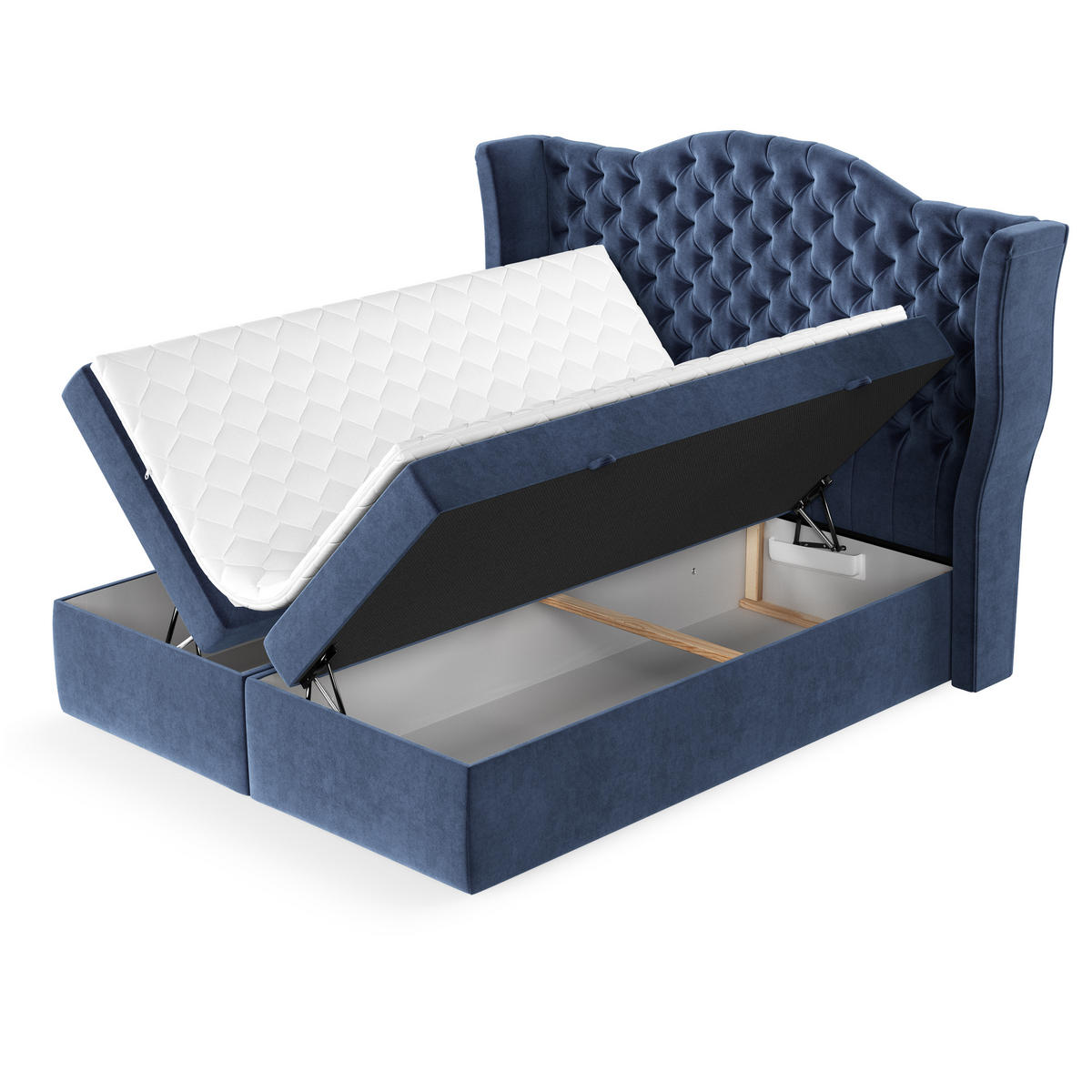 BOXBETT Royal Dunkelblau 200/200 cm im Samtstoff - Schwarz/Dunkelblau, Holz/Holzwerkstoff (200/200cm) - Maison de Reve