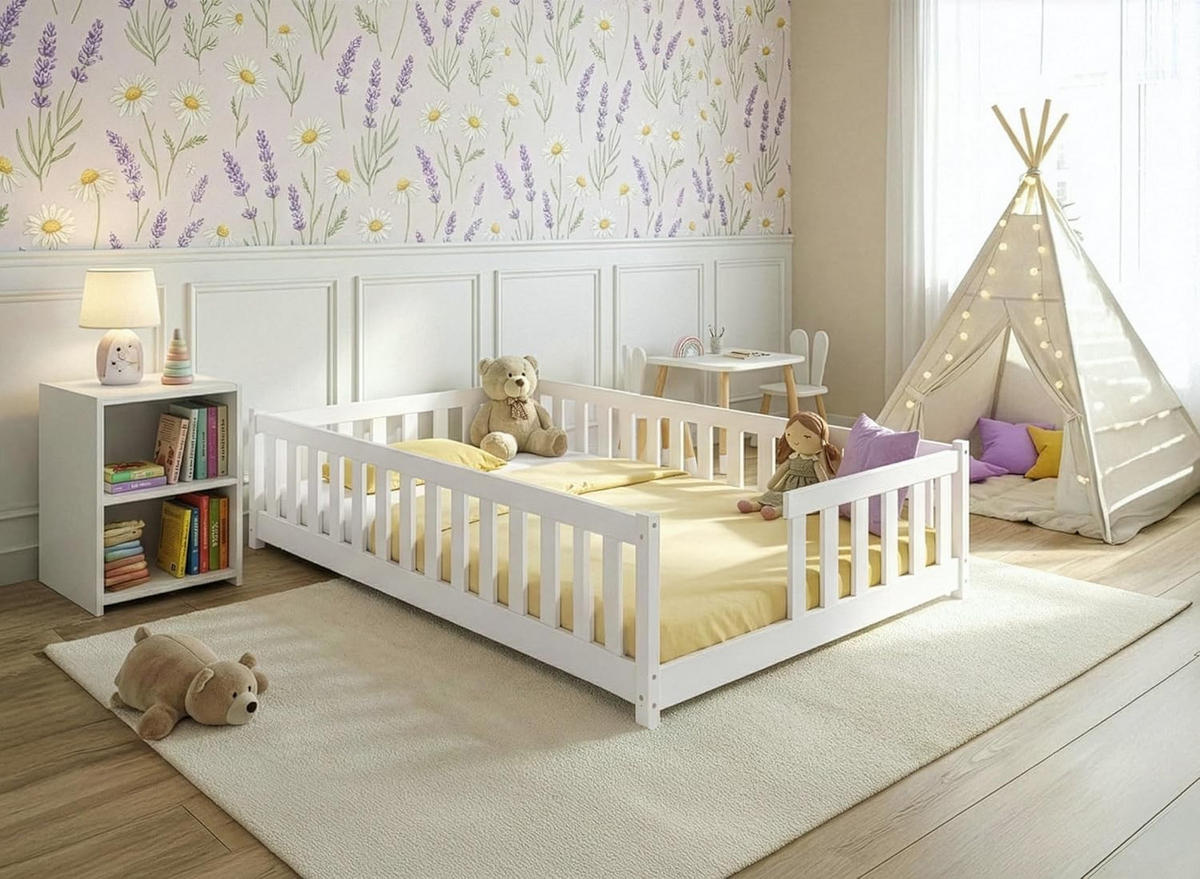 BODENBETT 140x200 cm in Weiß - Weiß, Holz (140/200cm) - Kids Collective
