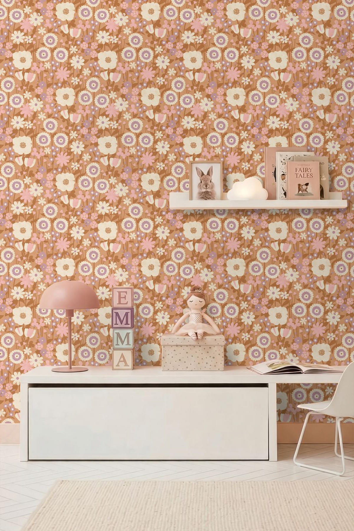 TAPETE Retro Blumen 50 x 900 cm - Orange, Papier (50/0.1cm) - ESTAhome