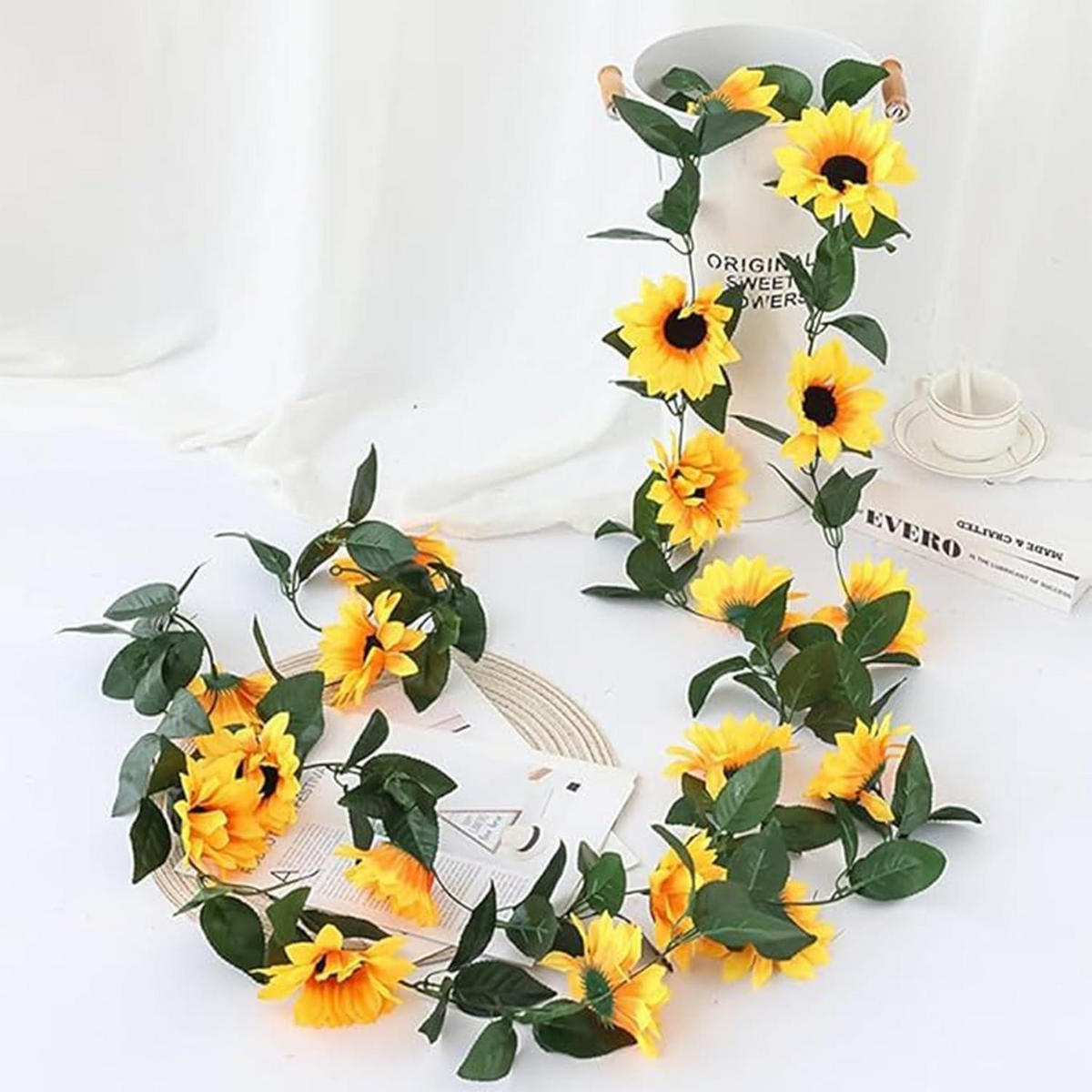 KUNSTBLUMEN-GIRLANDE Sonnenblumen 3-teiliges Set 2.45 m - Gelb, Kunststoff (8cm)