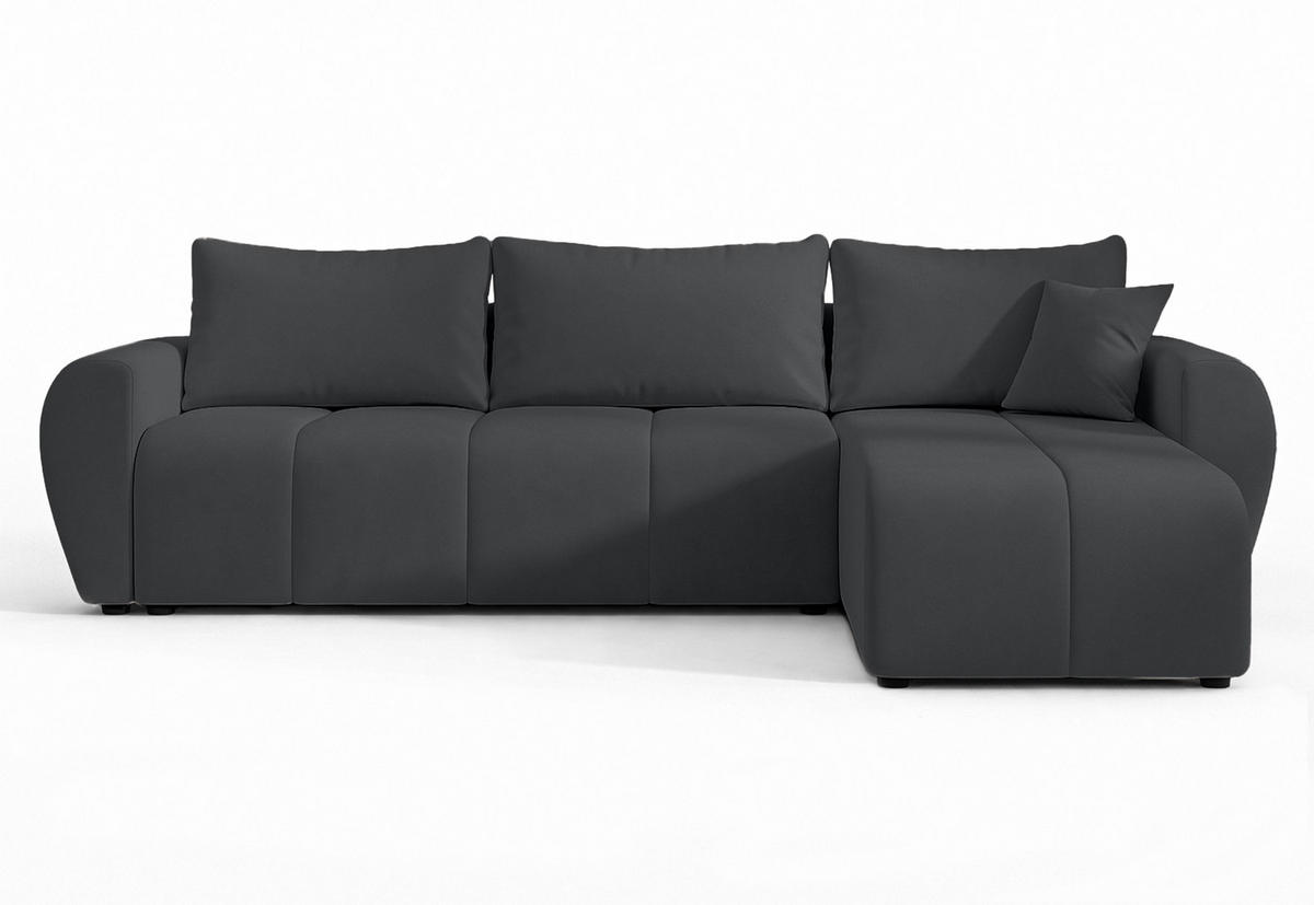ECKSOFA L Form Malatya Dunkelgrau 246/145/80 cm stilvolle mit Schlaffunktion R - Dunkelgrau/Schwarz, Kunststoff/Textil (246/145cm) - AX Living