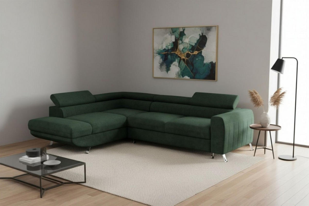 ECKSOFA Marios Mit Schlaffunktion - Grün, Holzwerkstoff/Textil (260/202cm) - Fun Möbel