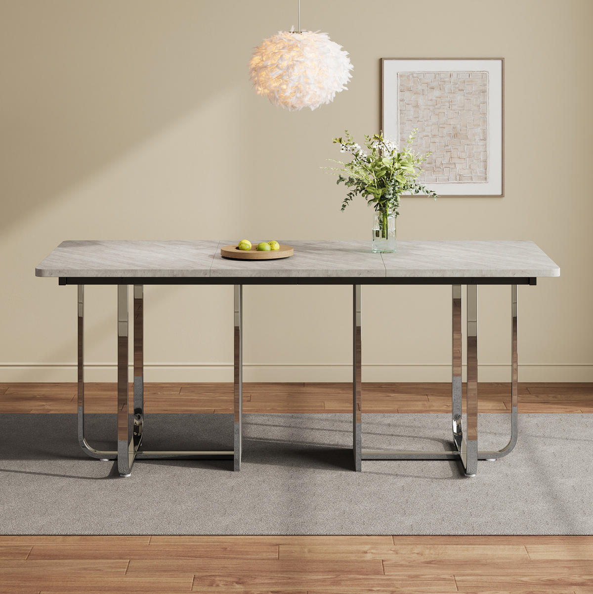 ESSTISCH aus MDF und Metall 180x80x75 cm Grau mit stabilen Metallbeinen und pflegeleichter Tischplatte - Grau, Holzwerkstoff (180/80/75cm) - Modfu