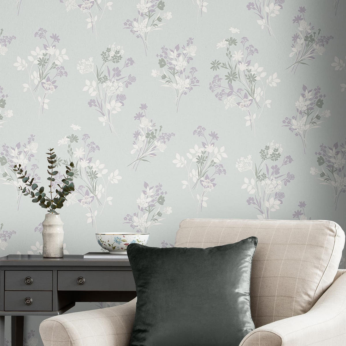 VLIESTAPETE Igerna Pale Duck Egg Blue | Blau Grau | Blumen | 10mx52cm - Blau, Papier/Kunststoff (52/1000cm) - Graham & Brown