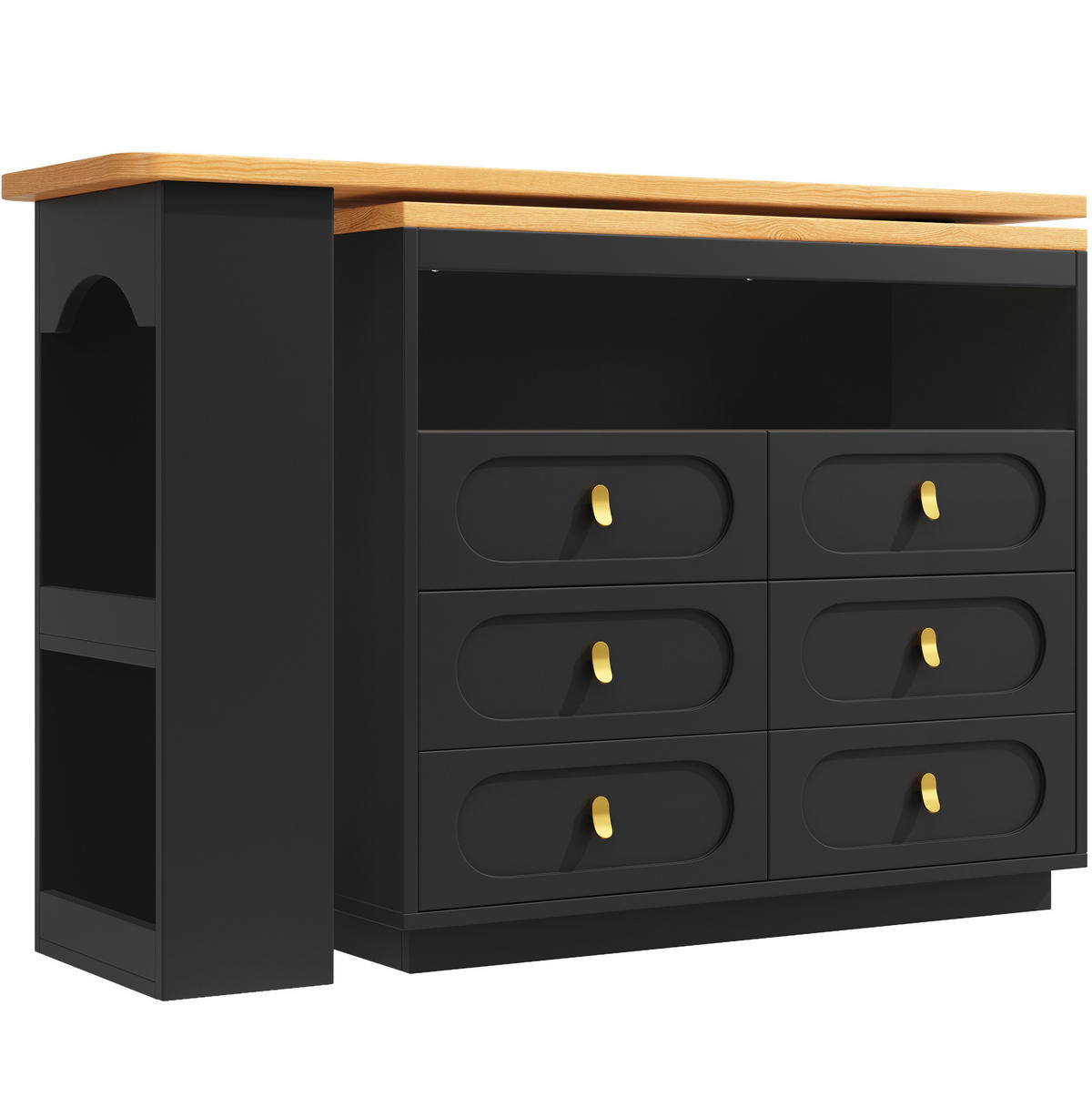 BARTISCH, MDF ausziehbar & drehbar mit Stauraum, 137-203/39/90 cm, Schwarz - Schwarz, Holzwerkstoff (39/90/137cm) - Redom