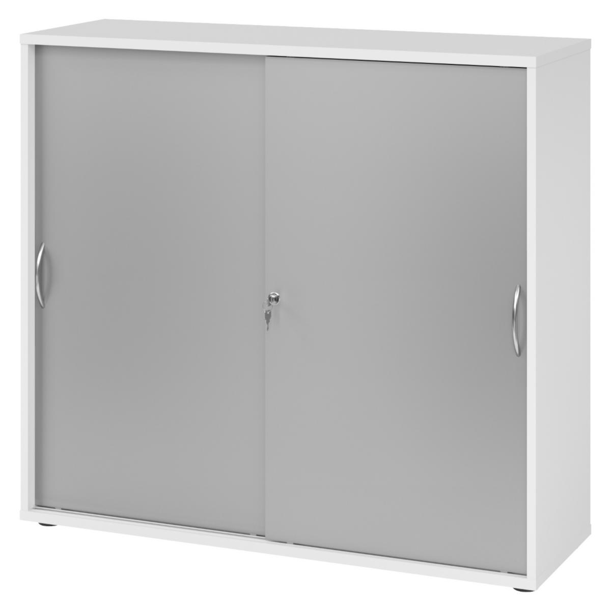 SCHIEBETÜRENSCHRANK - 3 Ordnerhöhen 40/120/110 cm in Weiß/Silberfarben Bogengriff (Metall) - Silberfarben/Weiß, Holzwerkstoff (120/110/40cm) - bümö