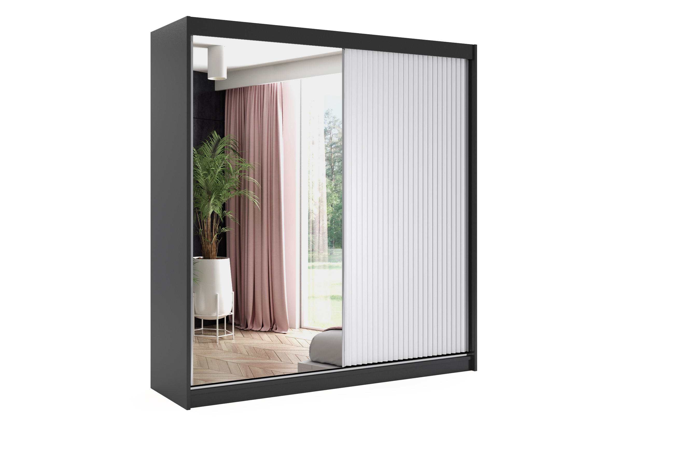KLEIDERSCHRANK RYFLO mit LED - 200 - Schwarz|Weiß - Schwarz/Weiß, Holzwerkstoff (200/215/61cm) - ALTDECOR