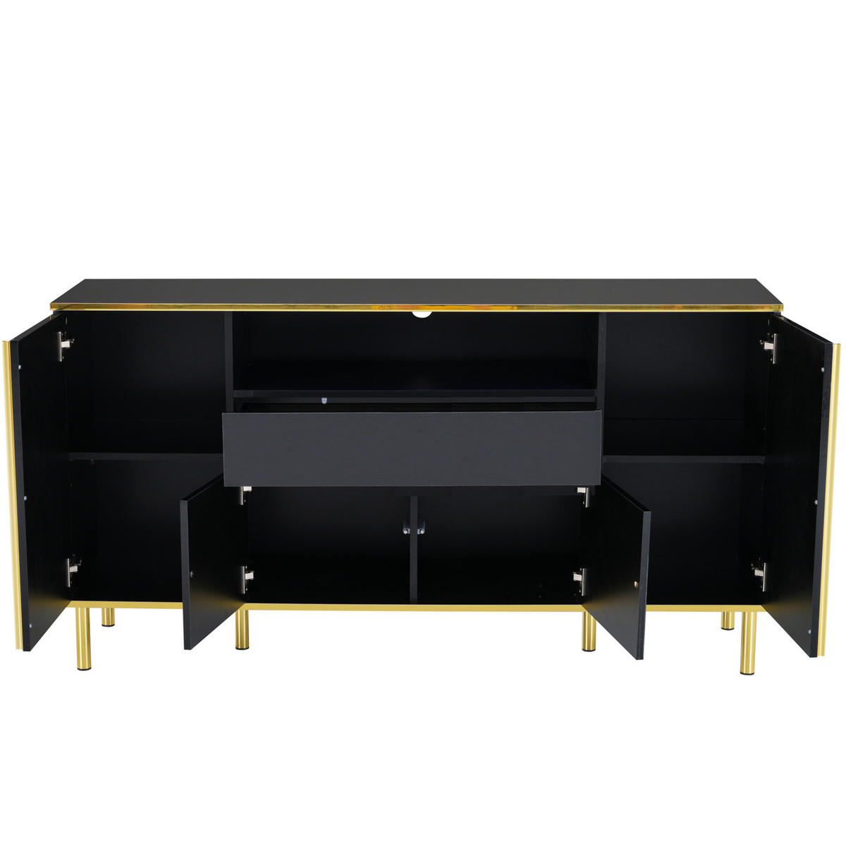 KOMMODE aus MDF & Spanplatte 150x40x80cm in Schwarz mit LED-Beleuchtung - Schwarz, Holzwerkstoff (150/80/40cm) - Modfu
