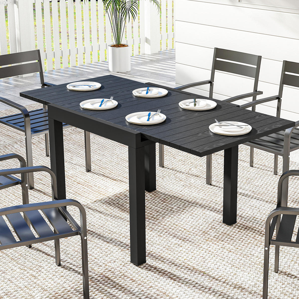 GARTENTISCH DE-14182 80-160 cm, Holzoptik Schwarz - Schwarz, Metall (160/80/75cm) - ComfortXL