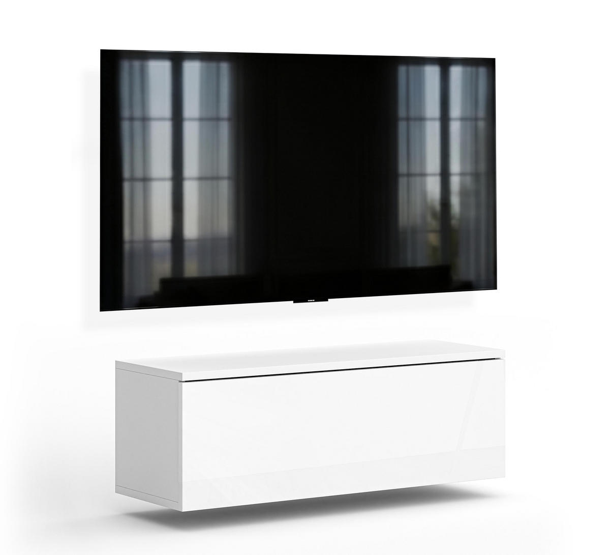 LOWBOARD Barvo 100 Weiß Matt / Weiß Hochglanz 100/34/32 cm – hängendes TV-Board - Weiß, Holzwerkstoff (100/34/32cm) - AX Living