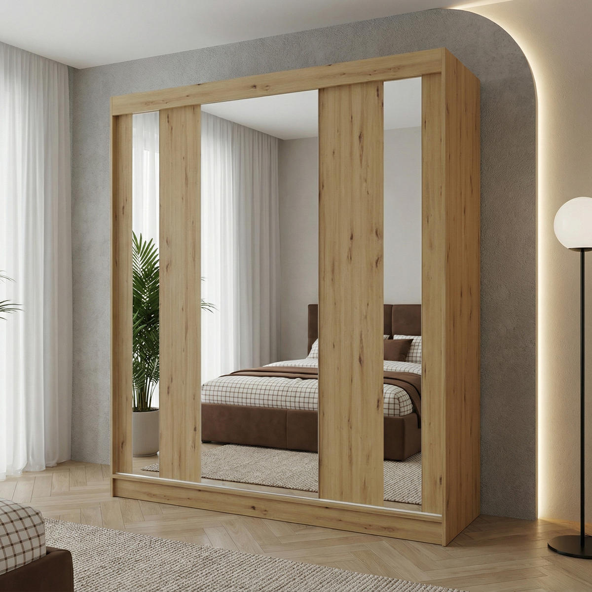 SKŘÍŇ s posuvnými dveřmi Gaja 180/216/61, dub Artisan se zrcadlem - dub artisan, kompozitní dřevo (180/216/61cm) - Beautysofa