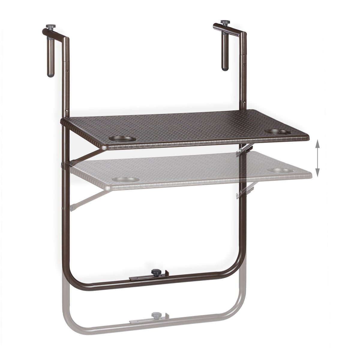 BALKONHÄNGETISCH - Braun, Kunststoff/Metall (59/59.5/83cm) - Relaxdays