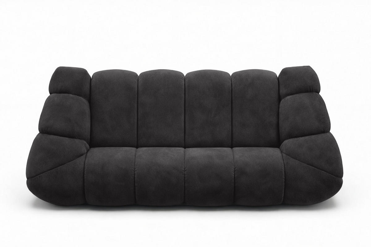 SOFA 3-Sitzer modular, Veloursstoff Bluvel, Schwarz, CROISSANT - Schwarz, Holz (240/72/115cm) - Kaiser Möbel