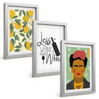 BILDER SET 3er Set - 20x30 cm Silberner Rahmen - Zitronenweinporträt von Frida - Silberfarben, Kunststoff (20/30cm) - TULUP
