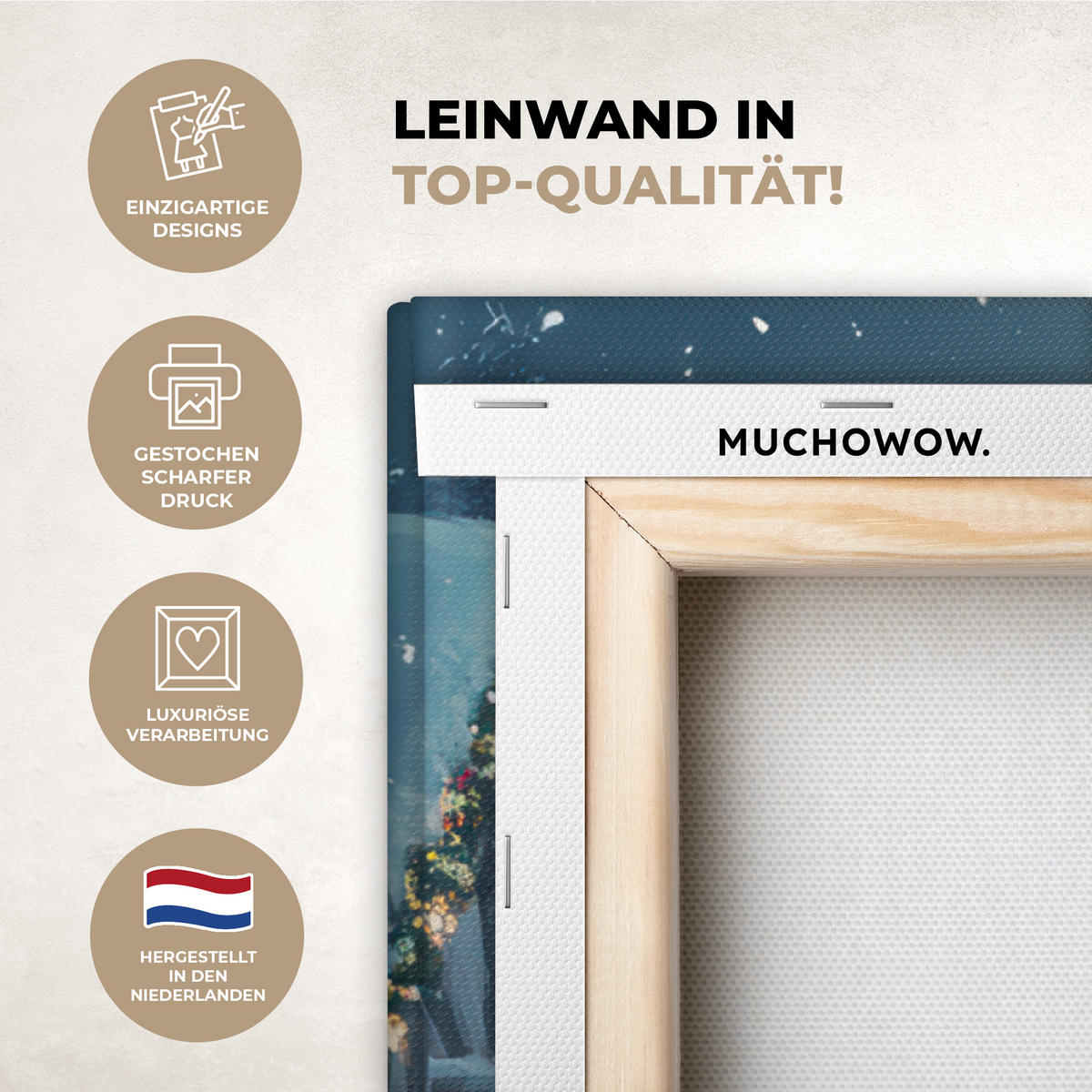 LEINWANDBILD Weihnachtsdorf - Weihnachten - Schnee - Winter 90x90 cm - Dunkelblau, Textil (90/90cm) - MuchoWow