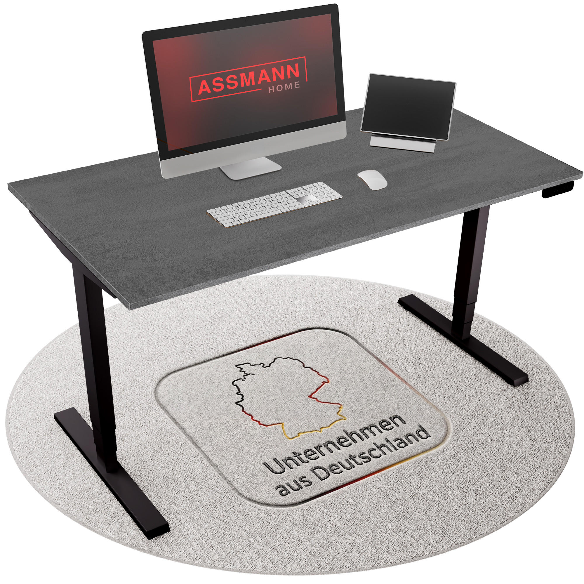 SCHREIBTISCH Elektrisch höhenverstellbarer Schreibtisch Y-Line Sichtbeton Anthrazit Schwarz 160/80/62-127cm - Schieferfarben/Schwarz, Holzwerkstoff/Metall (80/160/127cm) - ASSMANN