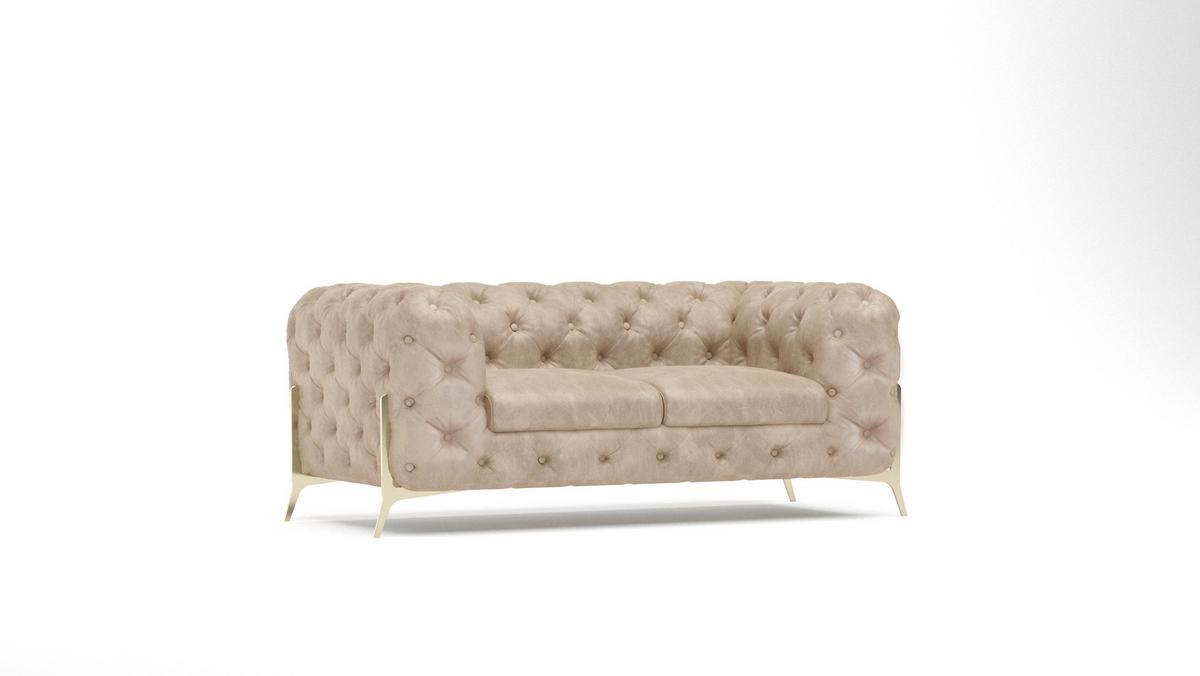 CHESTERFIELD-SOFA 2-Sitzer Vertex Beige Samt - Beige/Goldfarben, Holz/Textil (185/75/100cm) - S-Style Möbel
