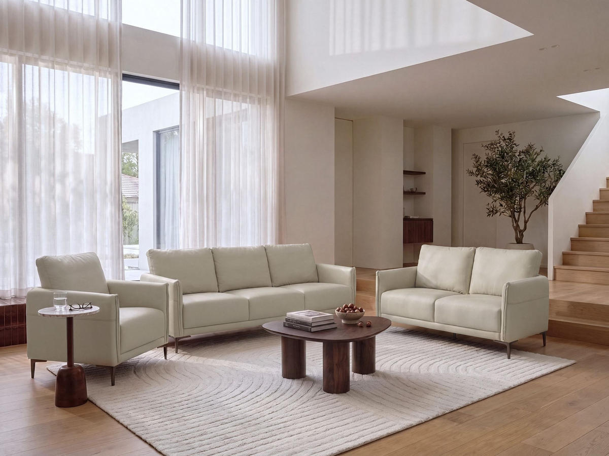SOFA-SET 6-Sitzer Stoff Hellbeige Cilens - Beige/Silberfarben, Textil (212/93/83cm) - Beliani