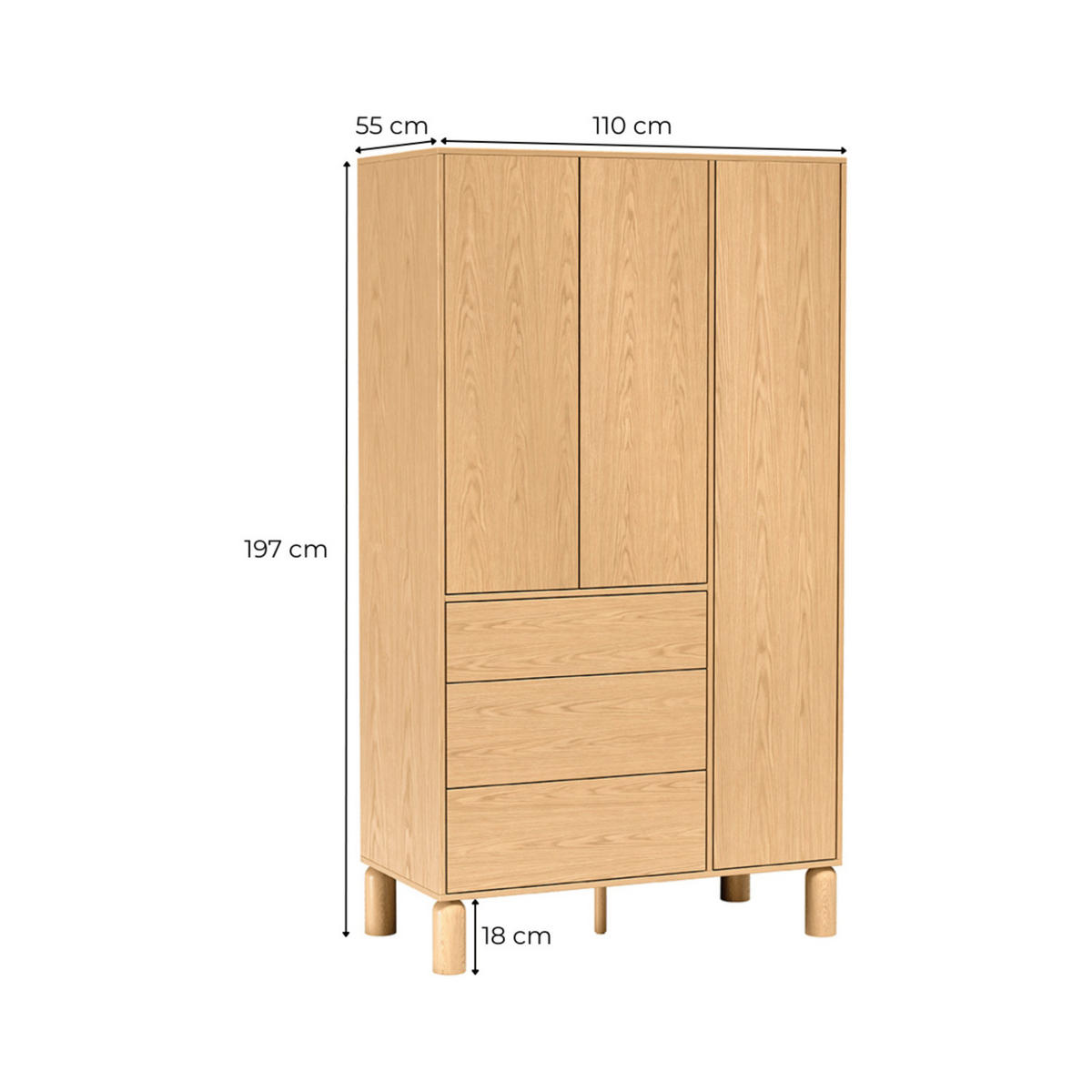 KLEIDERSCHRANK Sanden SN-9 110 x 197 x 55 cm Eiche Bookmatch - Eichefarben, Holz/Holzwerkstoff (110/197/55cm) - Koseto