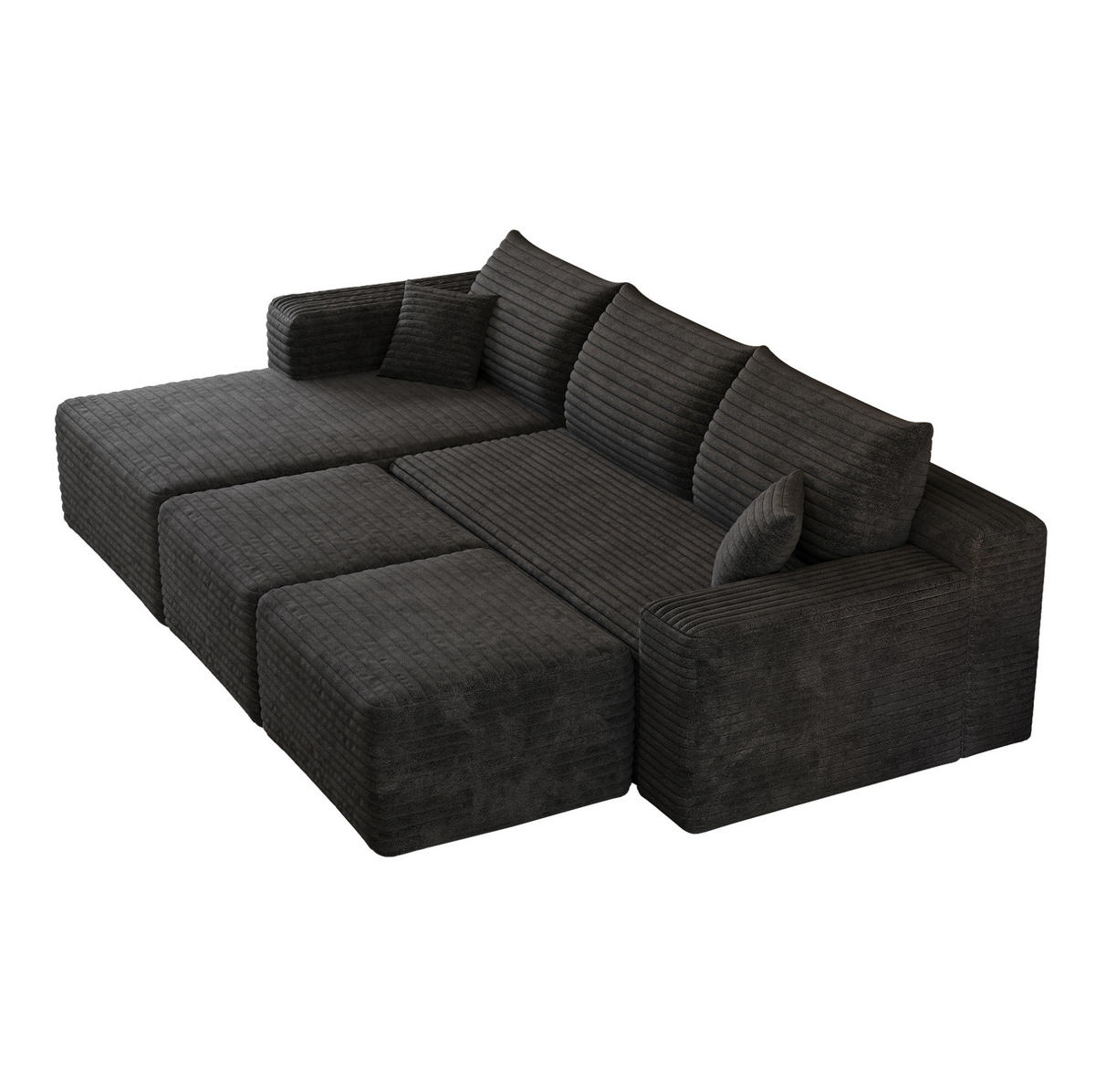 ECKSOFA 241 cm aus Stoff mit Cordbezug und ohne Montage Schwarz - Schwarz, Textil (151/241cm) - Modenvie