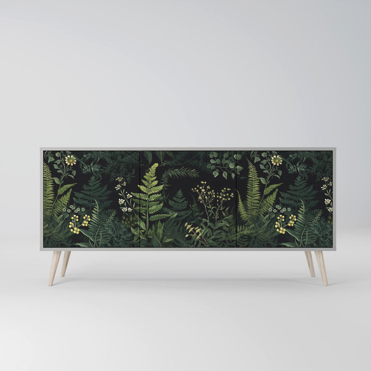 SIDEBOARD FERN FLOWERS, Eicheneffekt, 164,5x42x77,5 cm, 3 Türen - Eichefarben/Buchefarben, Holzwerkstoff/Buchenholz (164.5/77.5/42cm) - SpaceRebels