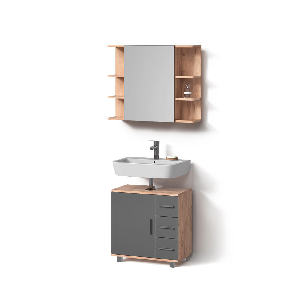 BADMÖBEL-SET Eisak Eiche 2 Teile - Eichefarben/Anthrazit, Holzwerkstoff (60/60/33cm) - Livinity®
