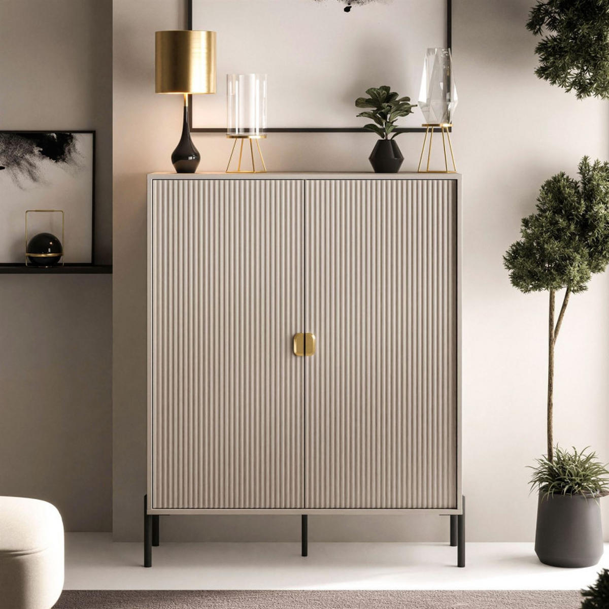 KOMMODE DALIA - Kaschmir/Goldfarben, Holzwerkstoff (104/127/40cm) - Lookway
