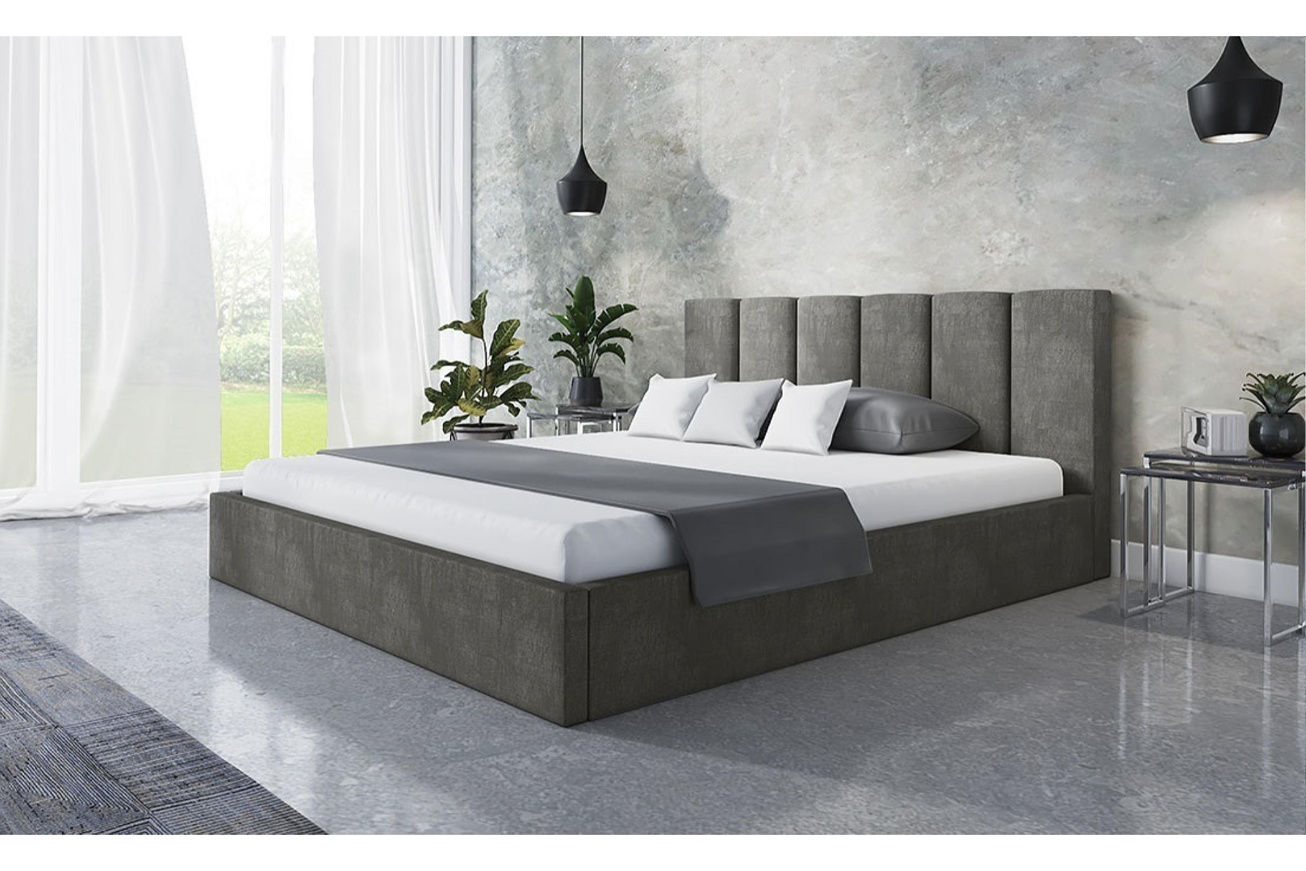 POLSTERBETT TOKIO SLIM, 140 x 200 cm mit Bettkasten und Lattenrost aus Holz, Farbe: Grau, Velourestoff - Grau, Holz/Kunststoff (140/200cm) - Alpi-Möbel
