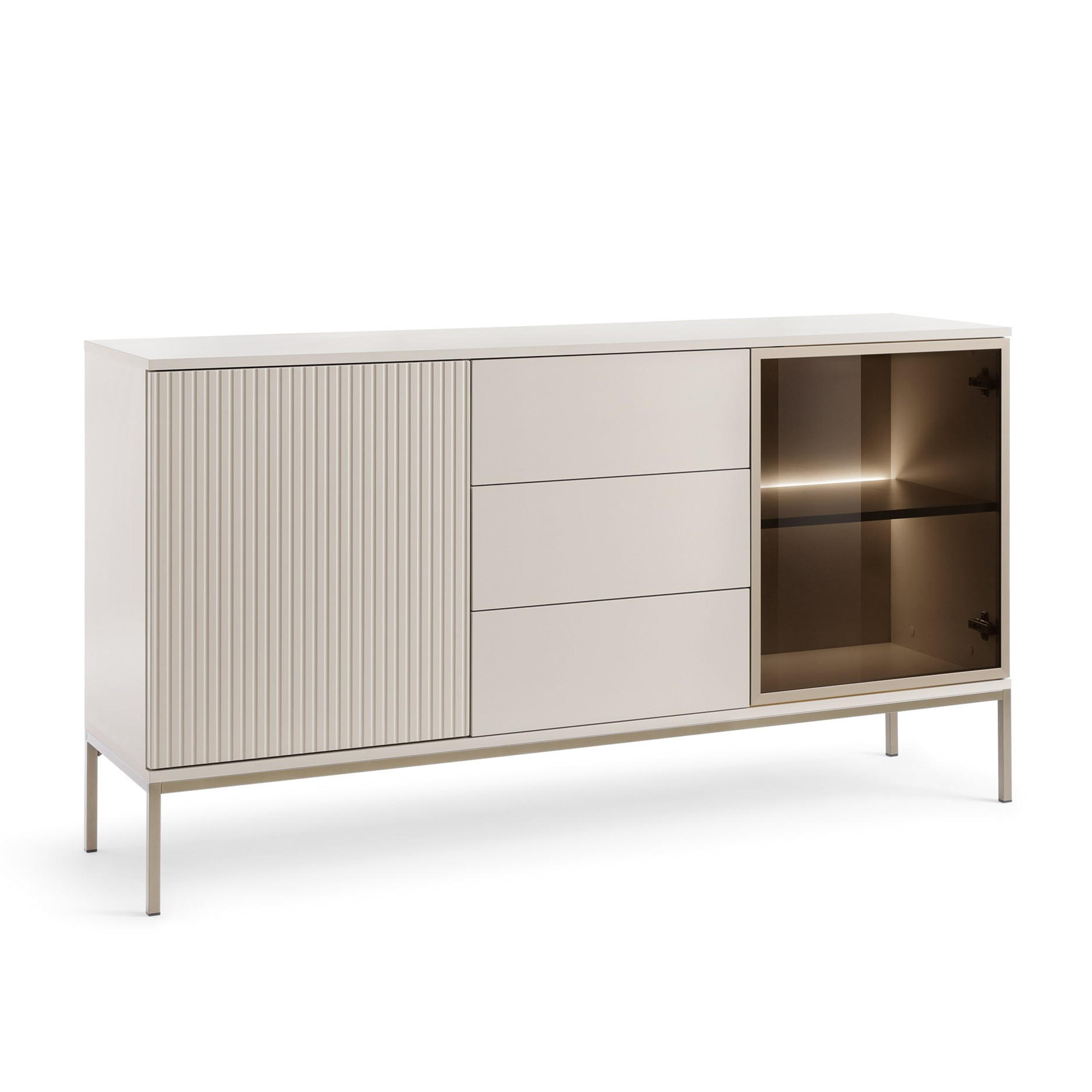 SIDEBOARD SENTIERO 154/83/39 cm mit LED 3 Schubladen und 2 Türen Kaschmir - Kaschmir, Holzwerkstoff (154/83/39cm) - MASSENO