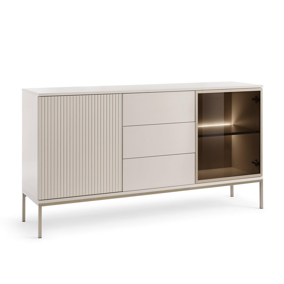 SIDEBOARD SENTIERO 154/83/39 cm mit LED 3 Schubladen und 2 Türen Kaschmir - Kaschmir, Holzwerkstoff (154/83/39cm) - MASSENO