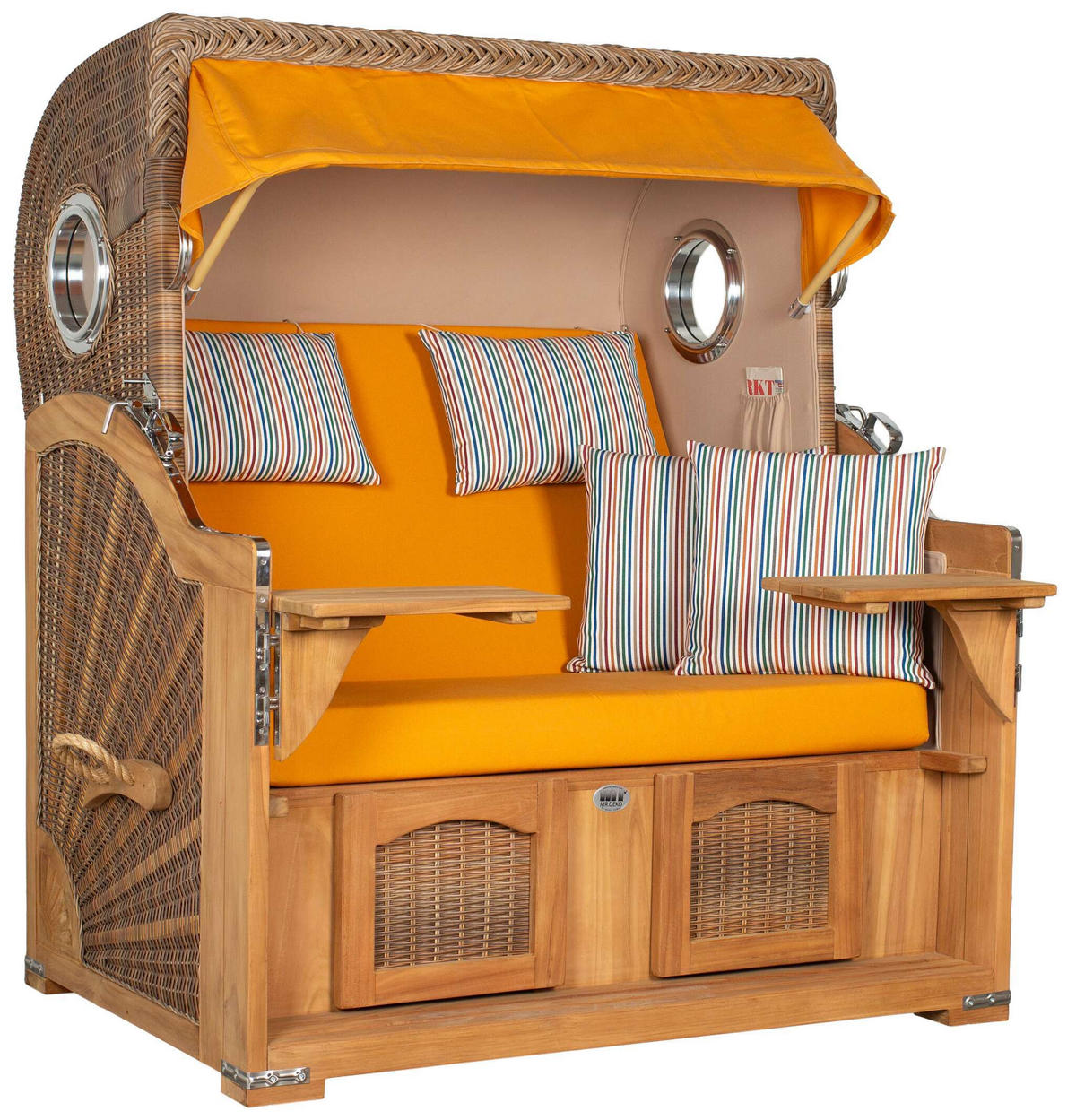 STRANDKORB XXL Düne Grande Teak Banana - Gelb/Braun, Metall (142/170/95cm) - Mr. Deko