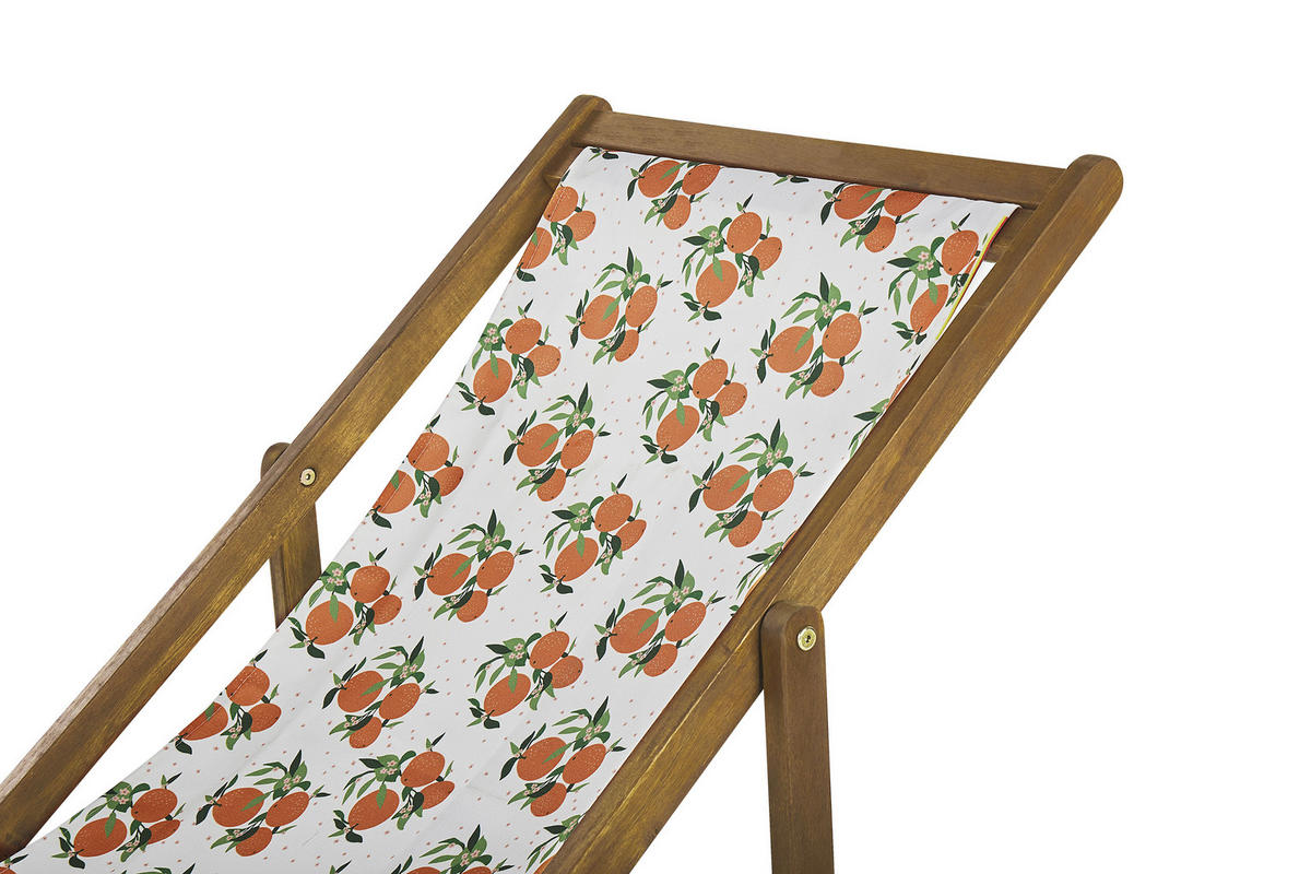 GARTENLIEGE 2er-Set hellbraun Textil weiß/mehrfarbig Orangenmotiv Anzio - Hellbraun/Multicolor, Textil (54/70/97cm) - Beliani