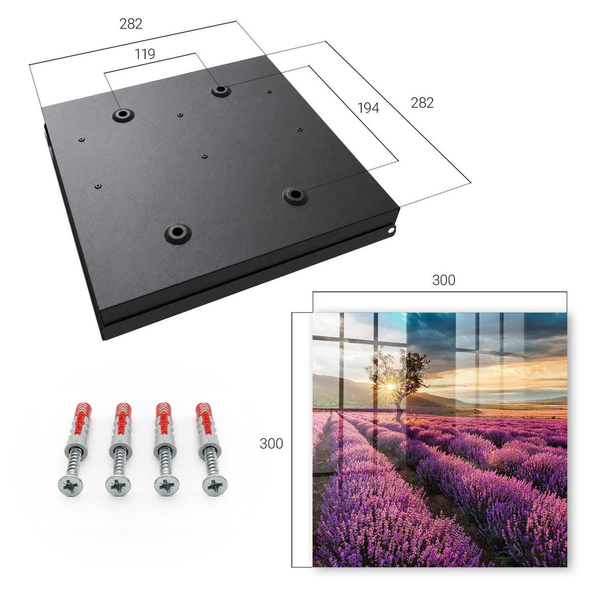 SCHLÜSSELBOX Schwarz 30x30 cm- Türöffnung nach rechts - Lavendel-Sonnenuntergang - Lila, Metall (30/30/5cm) - TULUP