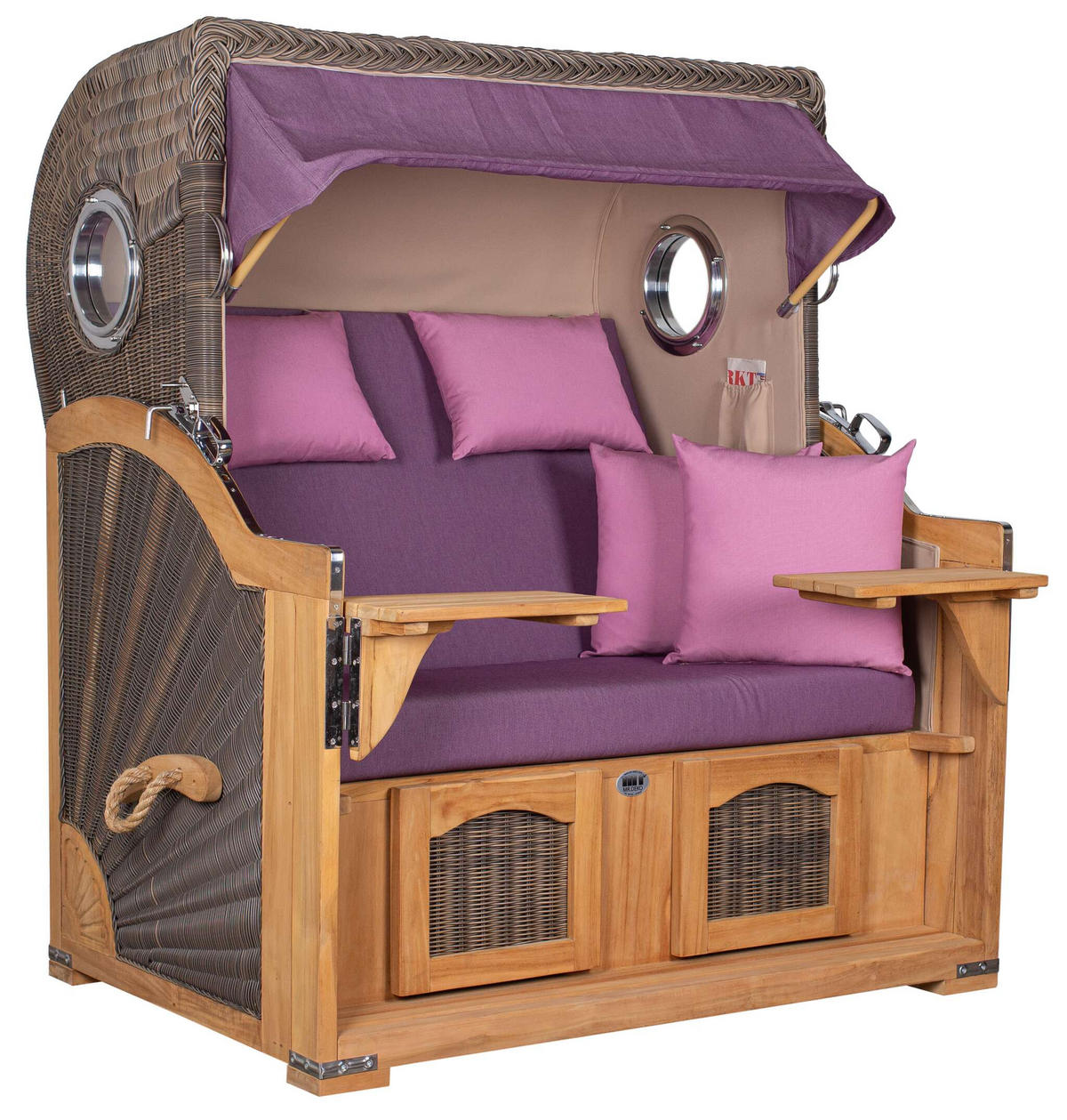 STRANDKORB Düne Grande Bullauge Teak PE Grey Dessin 590 - Violett/Lila, Metall (142/170/95cm) - Mr. Deko