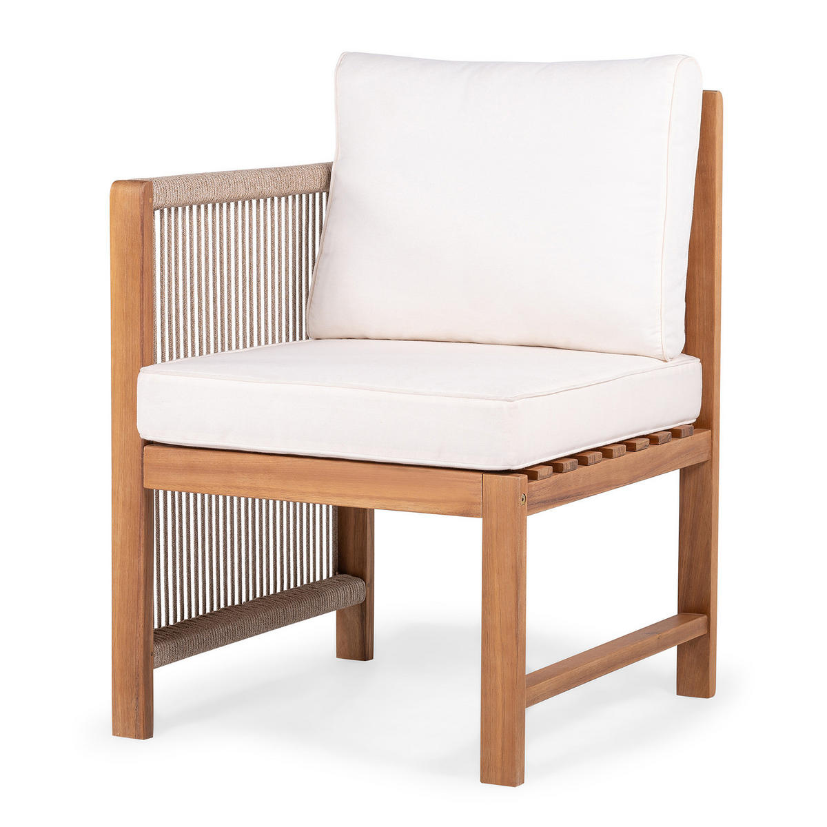 DININGSTUHL MIT 1 ARMLEHNE - Akazie massiv / Polyester - Braun / Beige - Beige/Braun, Holz/Textil (58/86/66cm) - home24