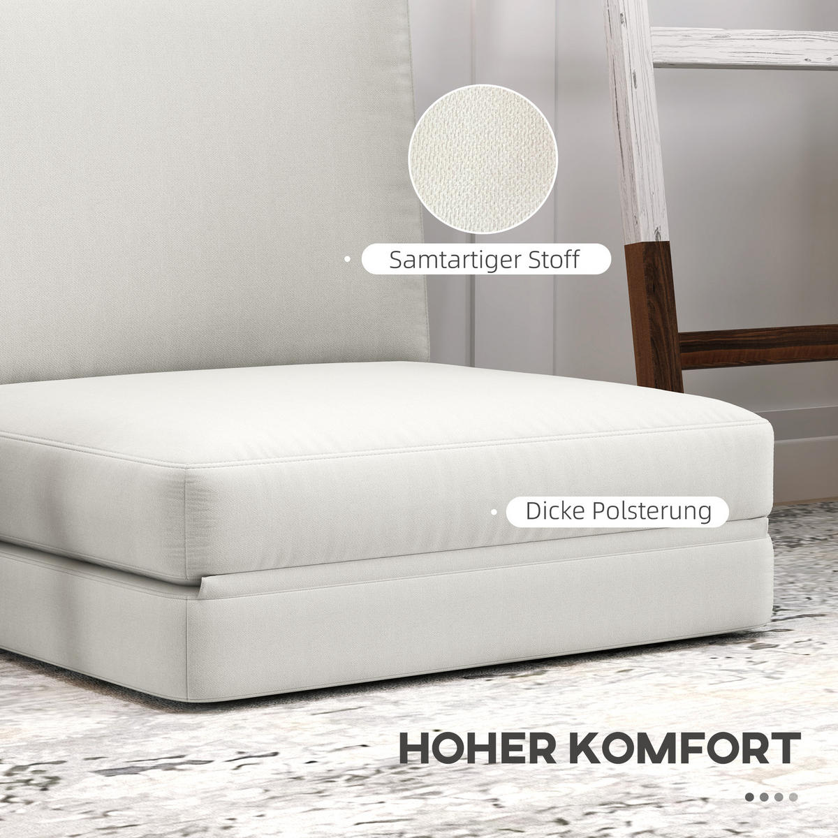 BODENSOFA 3-in-1, bis 240 kg belastbar, Cremeweiß - Weiß, Kunststoff (268/18/75cm) - HOMCOM