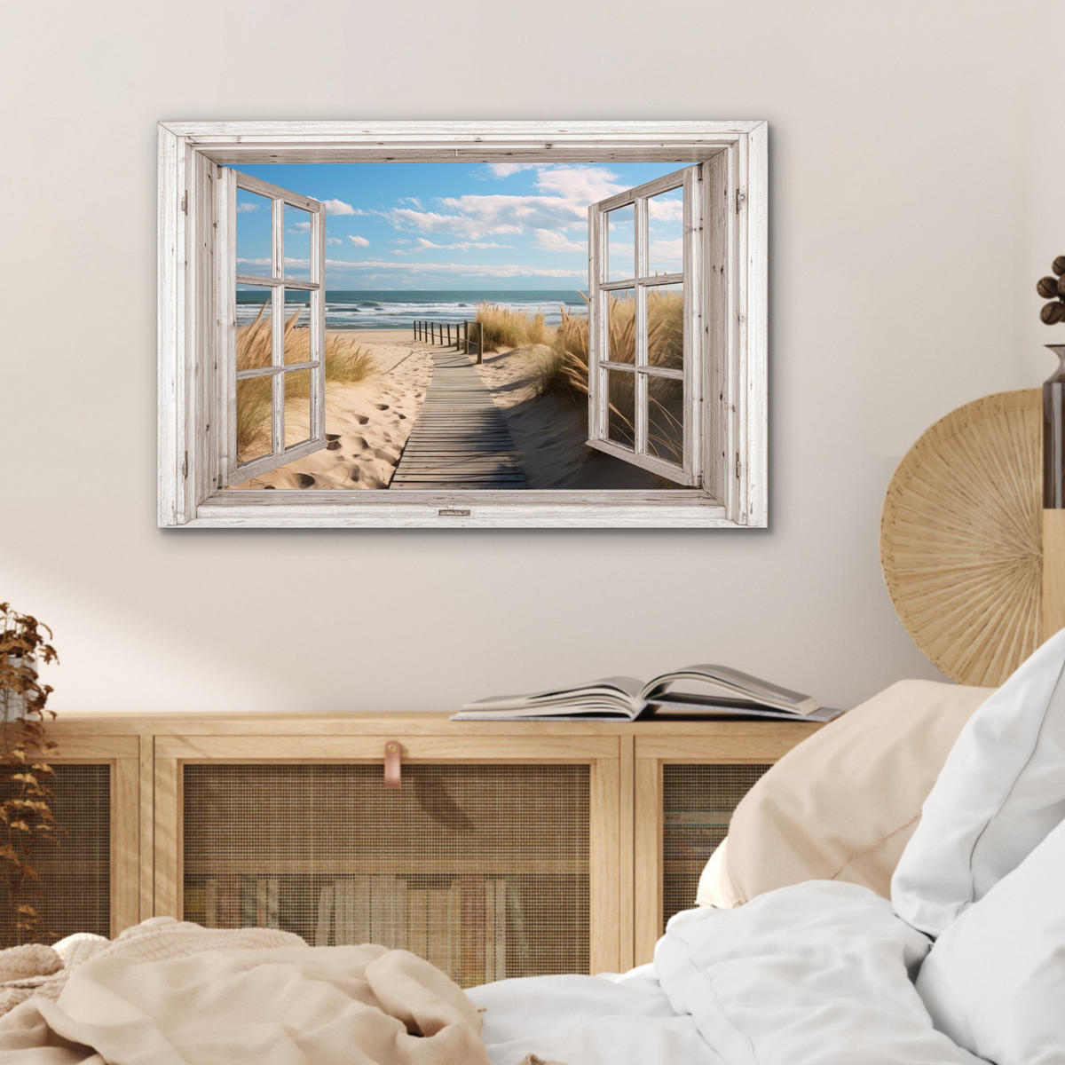 METALLBILD Fenster - Meer - Küste - Natur - Ausblick - Strand - Wattenmeer 60x40 cm - Beige, Metall (60/40cm) - MuchoWow
