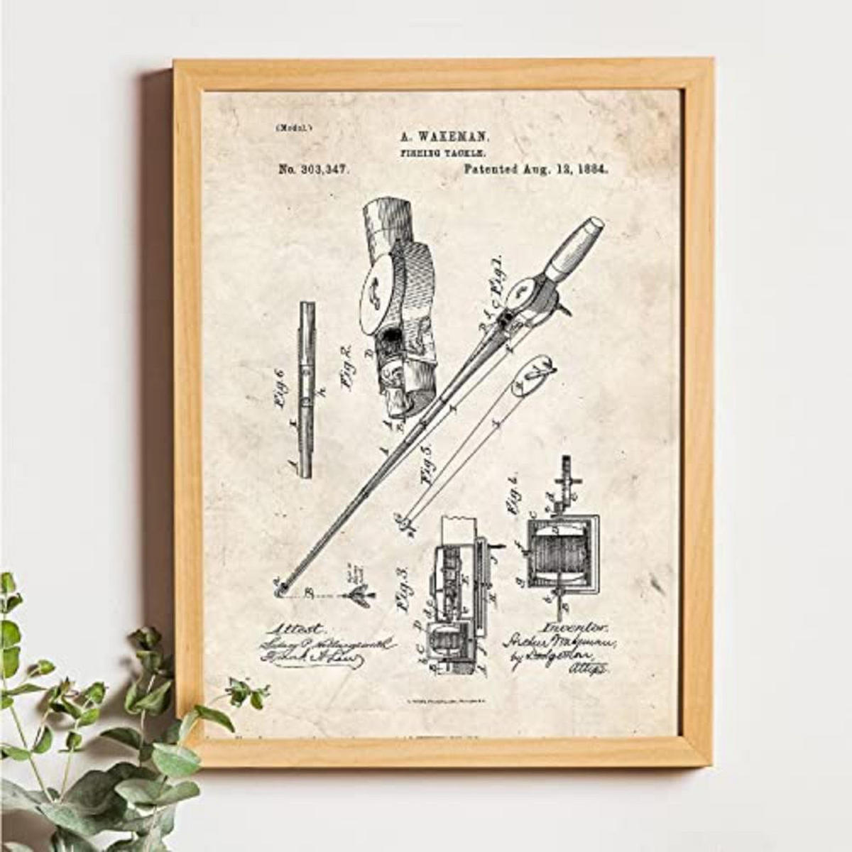 POSTER Set mit 4 Angelrute Patent A4 Schwarzer Rahmen - Schwarz, Papier (29.7/3cm) - Nacnic