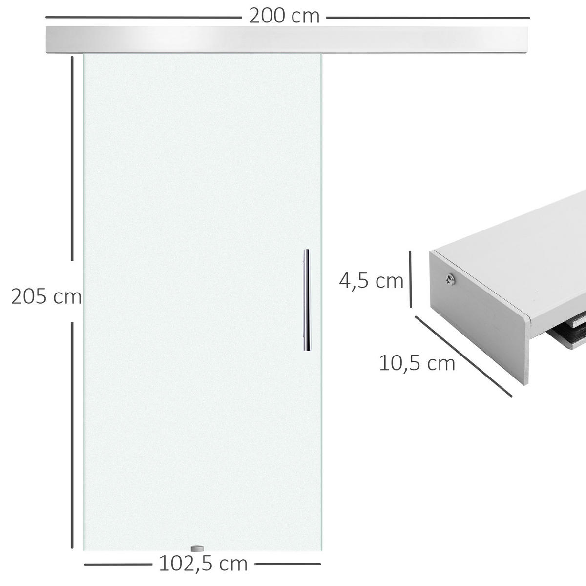 INNERDÖRR i aluminiumlegering, glas, helglasad, frostat - Klar/Silverfärgad, Glas/Metall (0.8/205/102.5cm) - HOMCOM